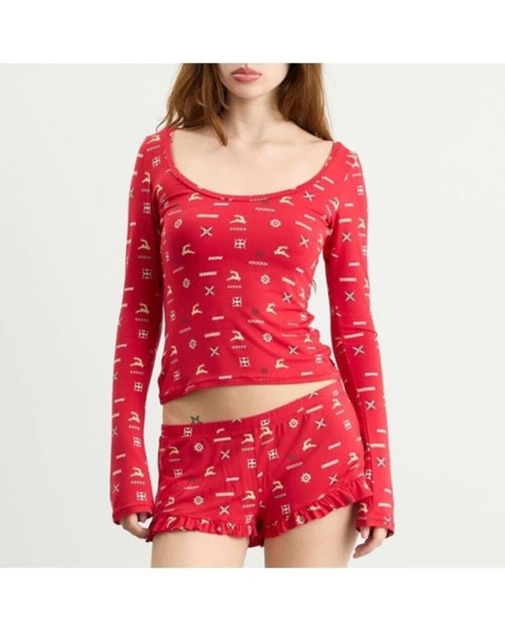 SKIMS SLEEP Scoop Neck Top & Short Sleep Set - Cranberry Vintage Size M #1596